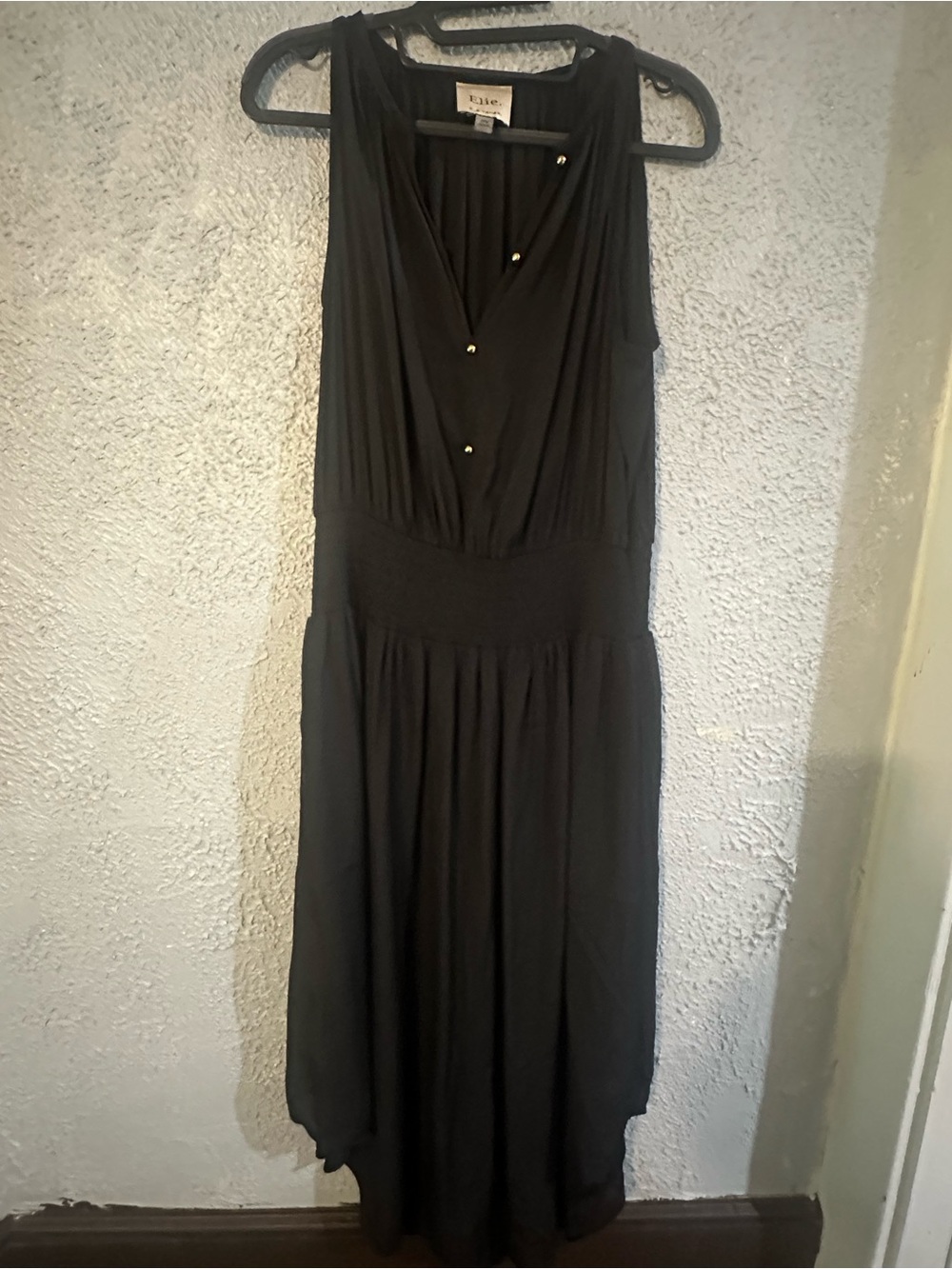 Elie Tahari Black Sleeveless Maxi Dress with Gold Button Details